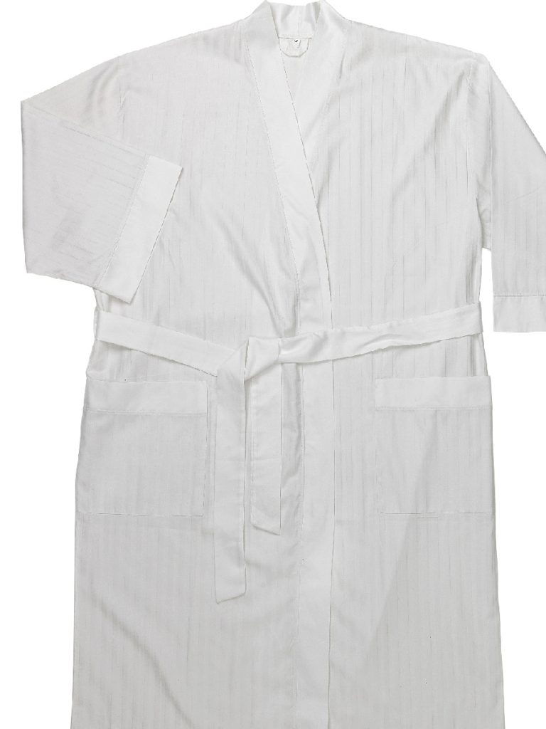 Percale-Kimono-White-Self Striped-Gown